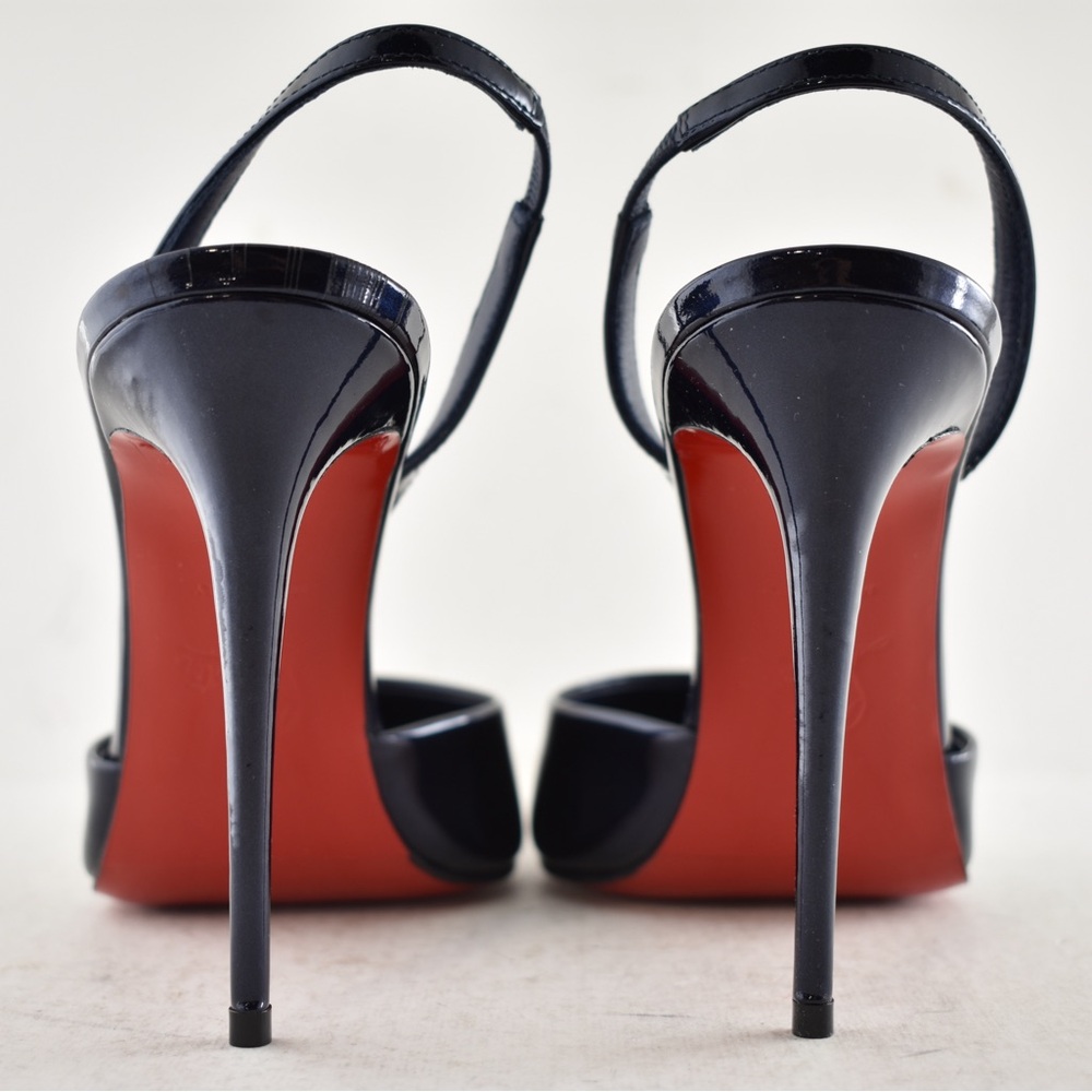 Christian Louboutin Kate Max O Sling 100 Zaffiro Blue Pointed Toe Heel Pump 38.5 - Picture 15 of 16